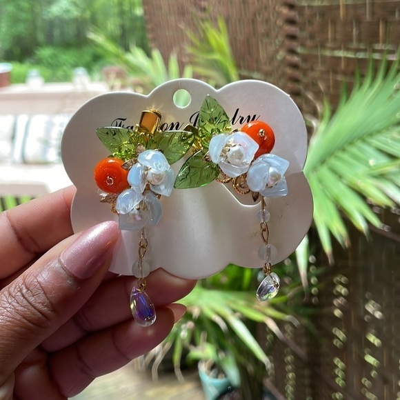 Tropical Orange Fruit Flower Drop Hair Clips - Picture 9 of 10